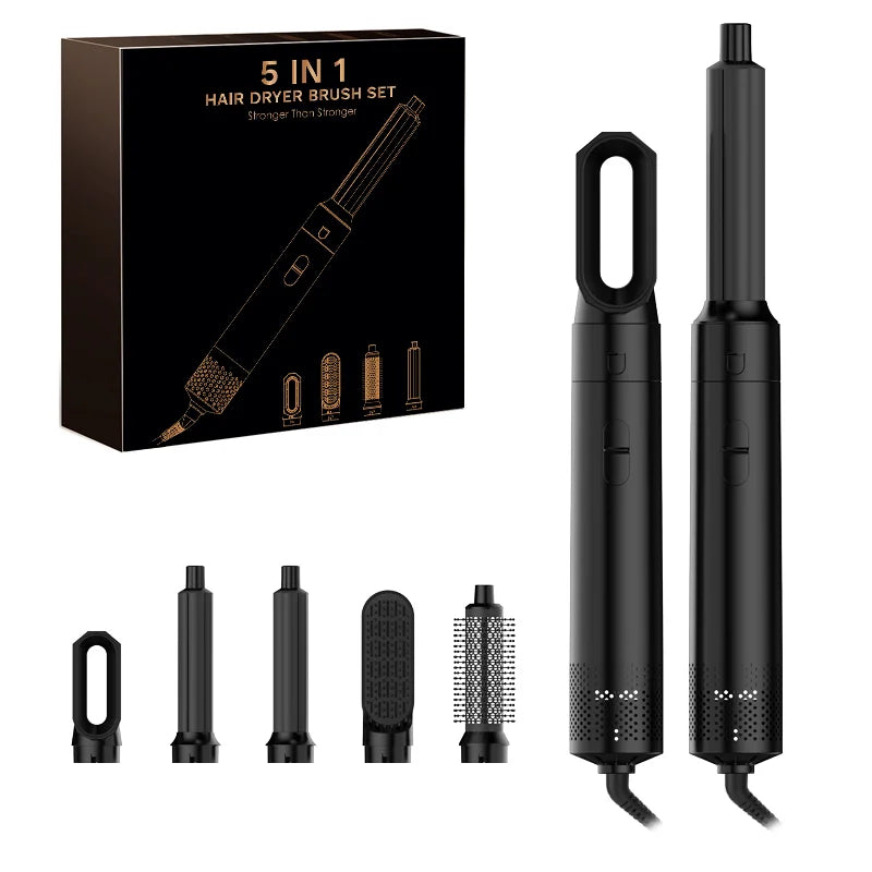 Brosse sèche-cheveux multifonction 5 en 1 avec embouts interchangeables - Noir