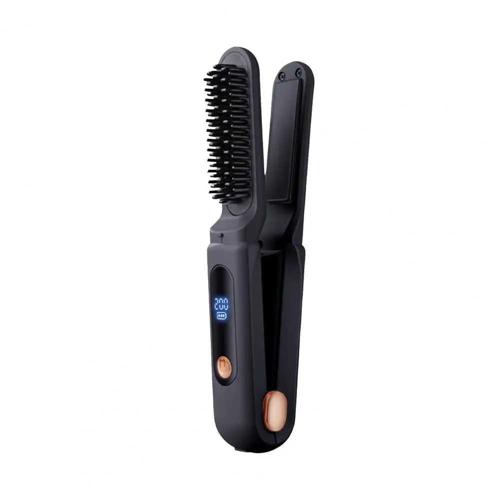 Brosse lissante électrique portable pour cheveux rebelles - Noir