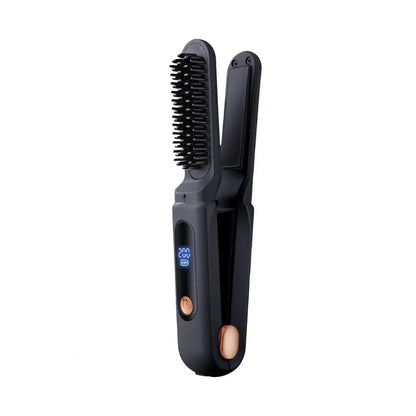 Brosse lissante électrique portable pour cheveux rebelles - Noir