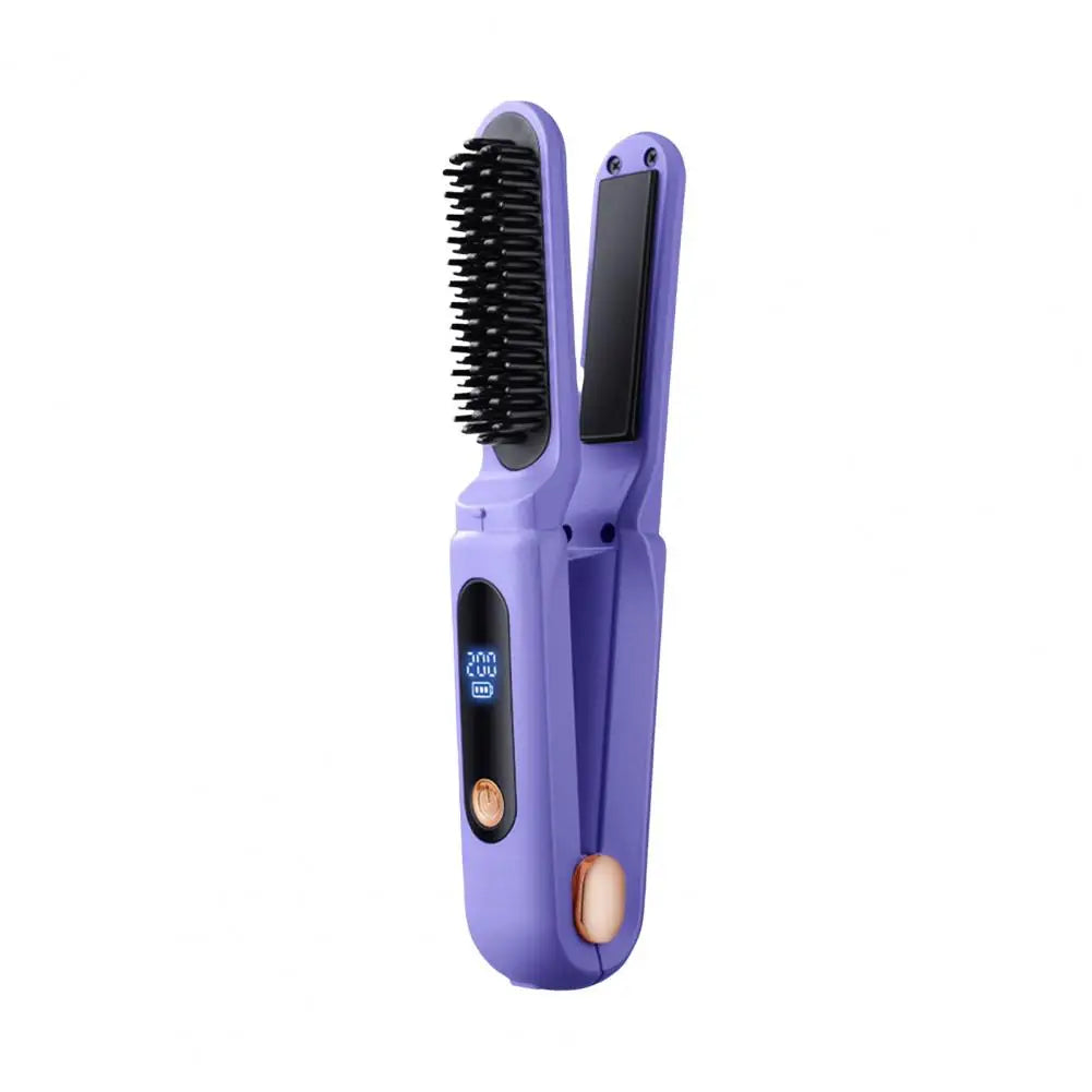 Brosse lissante électrique portable pour cheveux rebelles - Violet