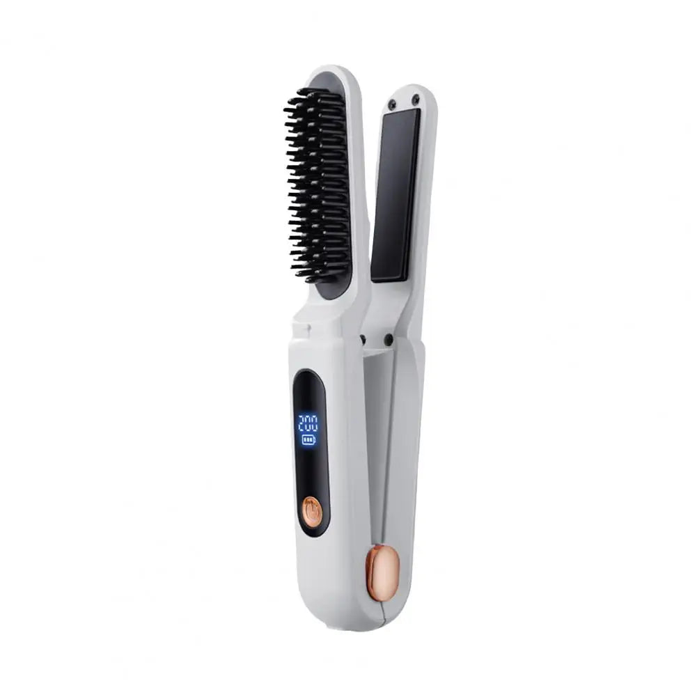 Brosse lissante électrique portable pour cheveux rebelles - Blanc