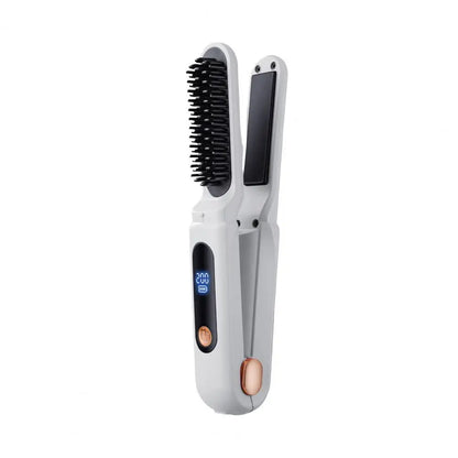 Brosse lissante électrique portable pour cheveux rebelles - Blanc
