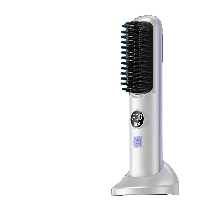 Brosse lissante sans fil pour cheveux lisses en déplacement - Blanc