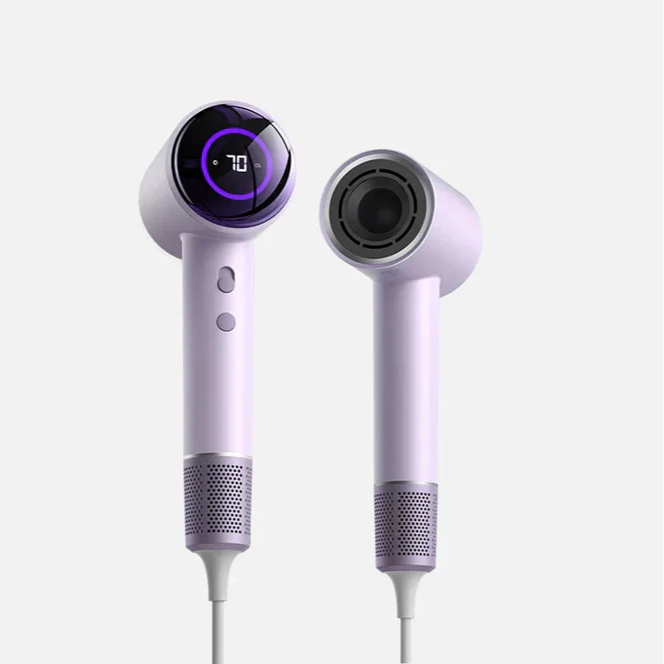 Sèche-cheveux professionnel compact avec affichage digital et réglages personnalisables - Violet